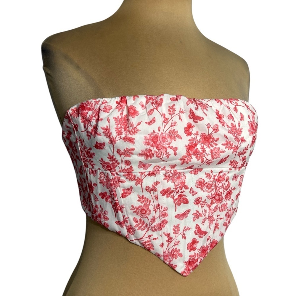 Princess Polly white Juliette bustier with pink butterfly floral print Size 2 - Picture 5 of 15